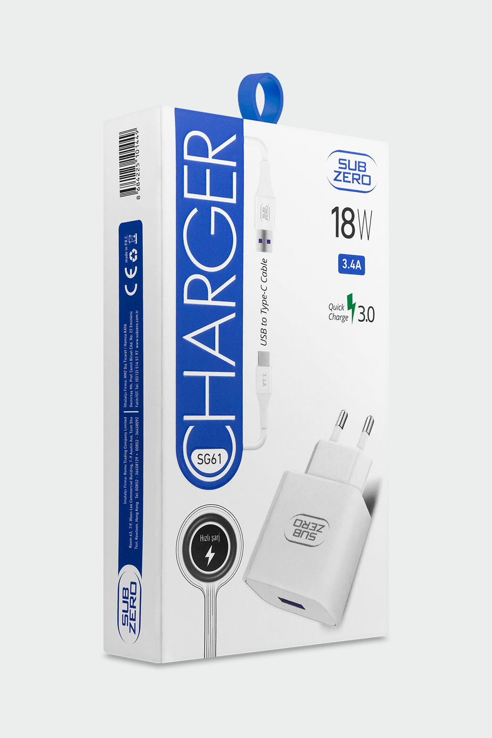 Subzero SG61 18W 3.4A Qualcomm Hızlı Type-C Ev Şarj Aleti (Turbo)