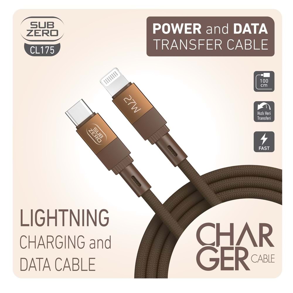 Subzero CL175 27W PD Type-C Lightning Metal Başlık Hasır Hızlı Şarj Data Kablosu