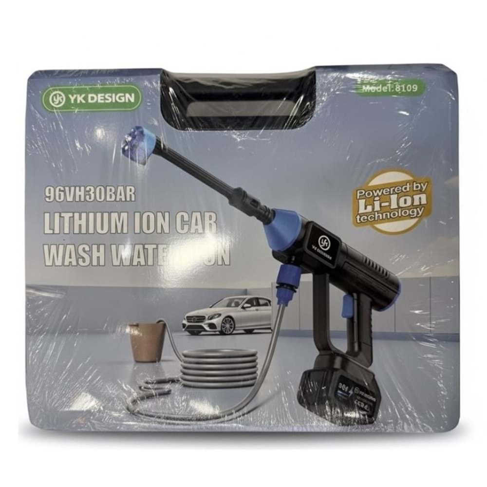YK Design 8109 Li-On Teknoloji 96V 30 Bar Köpük Püskürtme Hazneli Su Çekebilen Araç Yıkama Makinesi