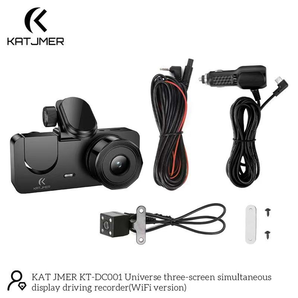 Katjmer KT-DC001 (Wifi) Full Hd 3 Kameralı Araç Içi Güvenlik Kamerası Telefon Uygulaması
