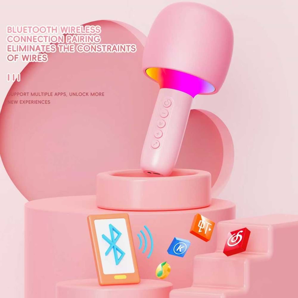 Venandin Glowmic Rainbow Ledli Ses Değiştirme Özellikli Karaoke Mikrofonu