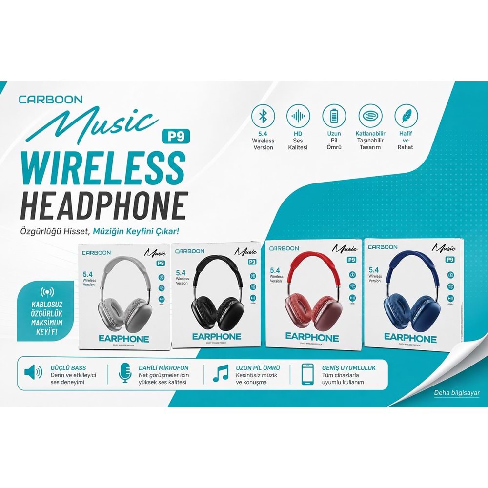 Carboon P9 Bluetooth 5.4 Mikrofonlu Kulaküstü Kablosuz Kulaklık
