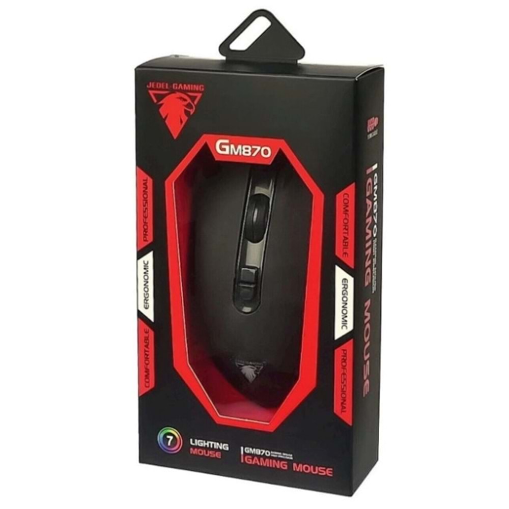 JEDEL GM870 3200DPI USB Kablolu Oyuncu Mouse 7 Renkli LED