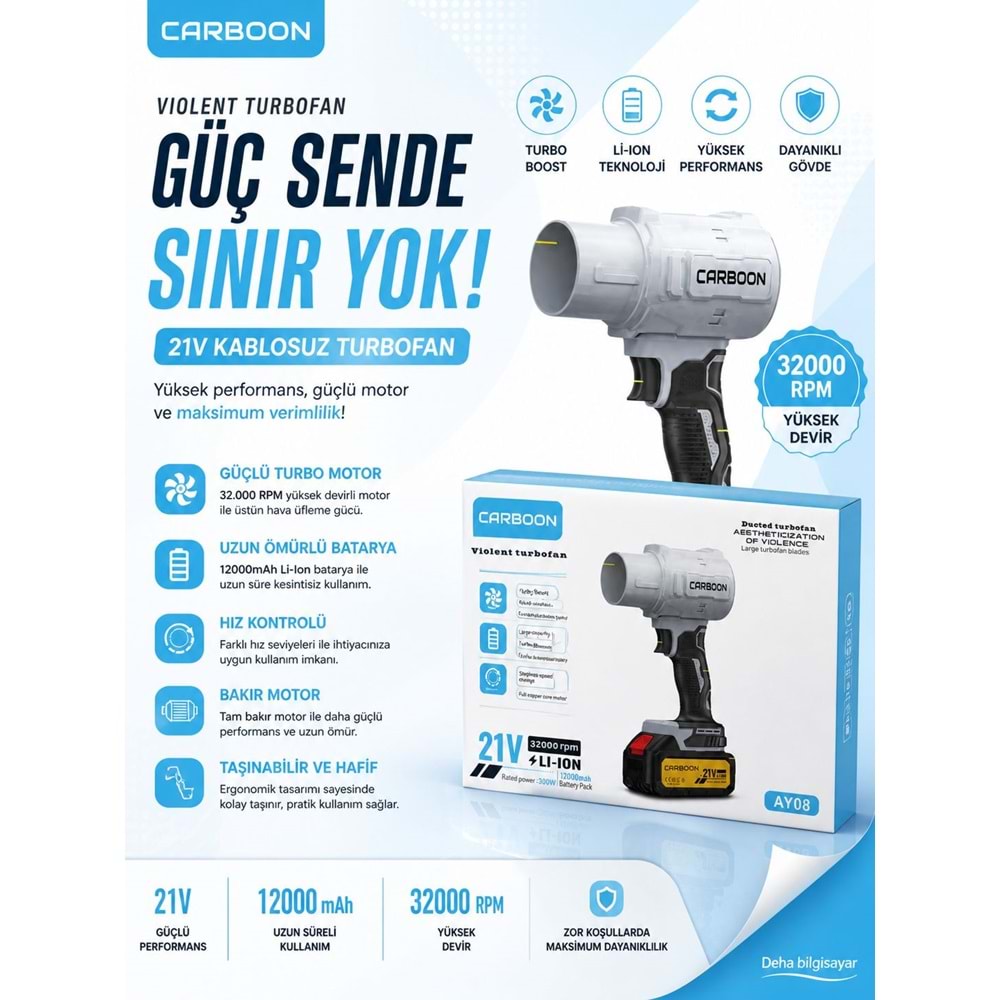 Carboon AY08 32.000RPM AHV-18 Hava Üfleyici Turbo Fan