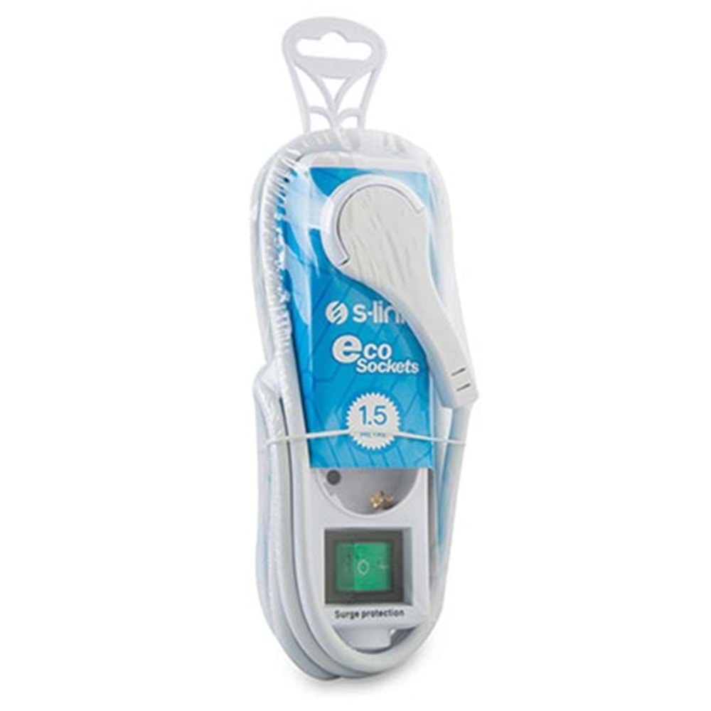 S-link SPG-F03 1.5m 306 Joule Flat Soket 3G1.0mm Tam Bakır 3 lü Akım Korumalı Priz Çoklayıcı