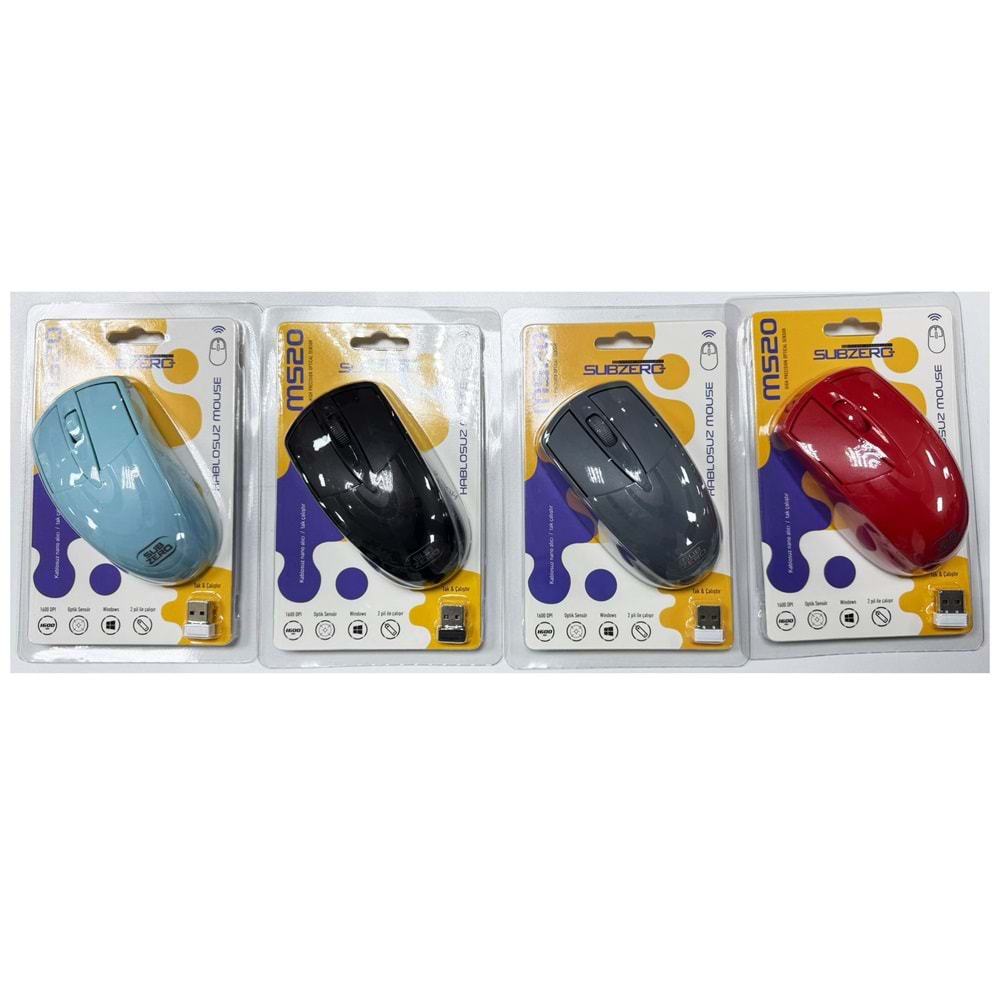 Subzero MS20 1600 Dpı Kablosuz Optik Mouse 4Renk