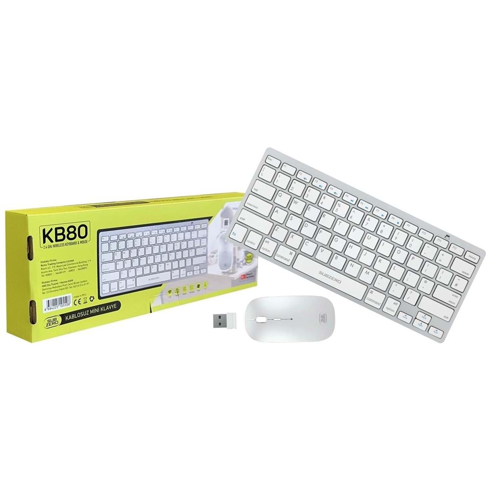 Subzero KB80 2.4ghz Kablosuz Q (Mini) Klavye Ve Mouse Seti Beyaz