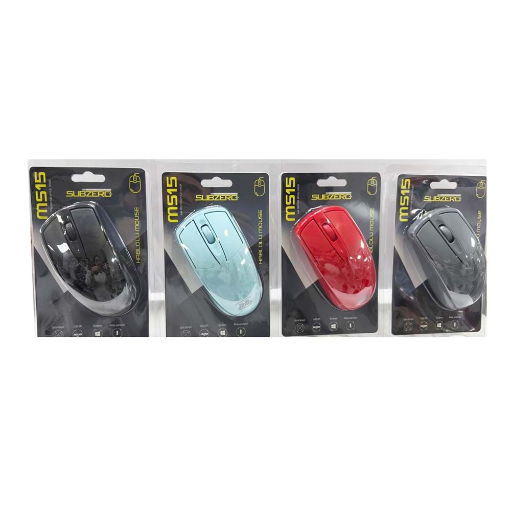 Subzero MS15 1600 Dpı Kablolu Renkli Mouse 4Renk