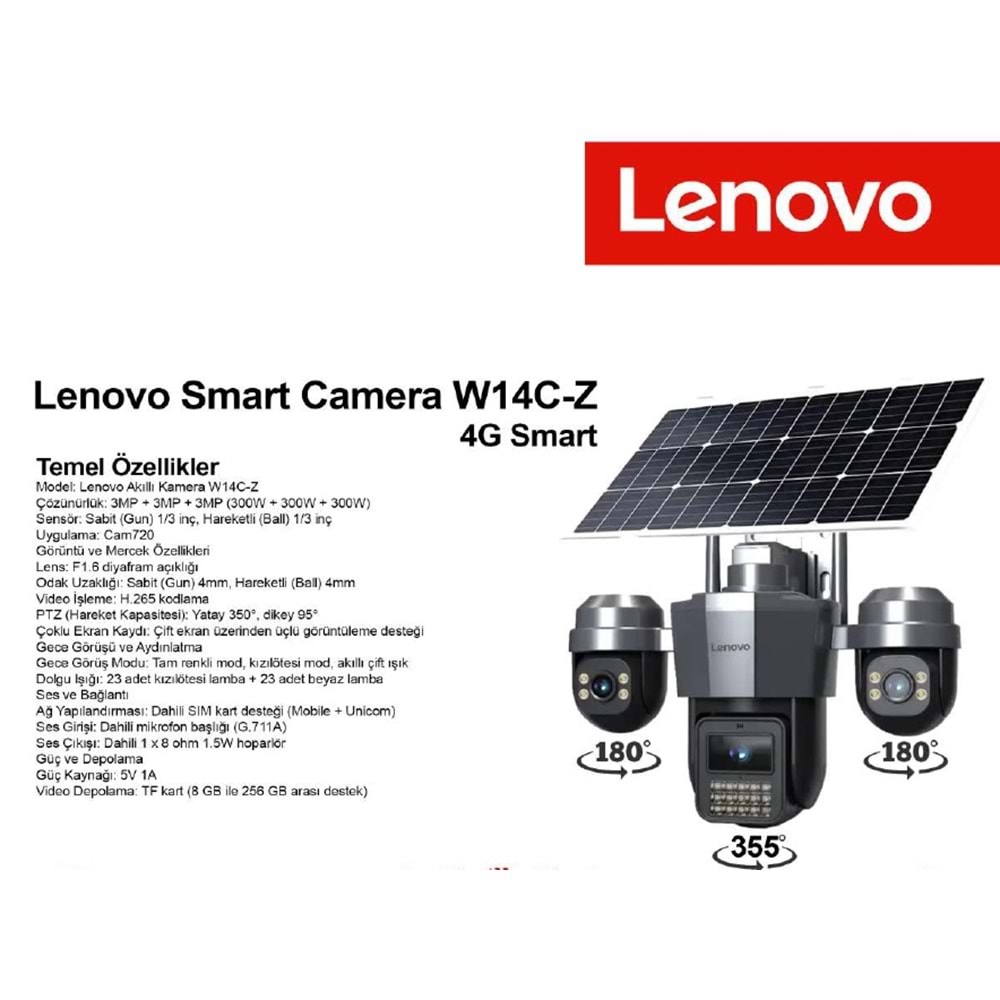 Lenovo G4W19-U (W14C-Z-U) 3 Lensli 4K Ultra HD 4G SOLAR Kamera Dual PTZ AOV