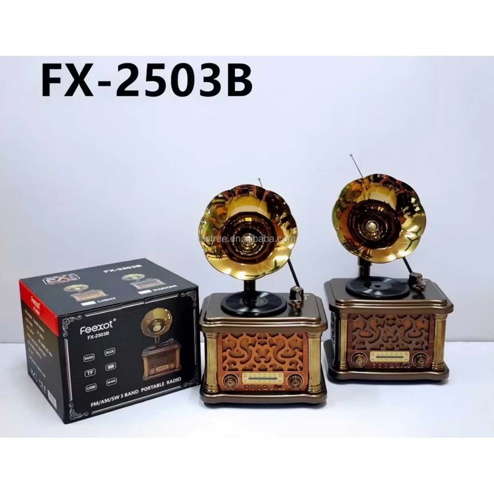 FEEXOT FX-2503B Usb/Sd Mp3 Çalar Gramofon Bluetooth Şarjlı Nostaljik Radyo