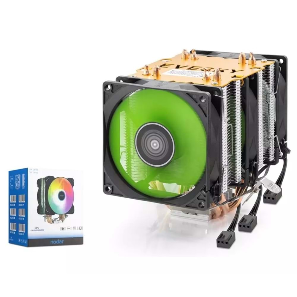 NODAR ND2603 CPU İşlemci Kule Tipi Soğutucu 500 Serisi Üç Fanlı 4 Bakır Borulu - Siyah