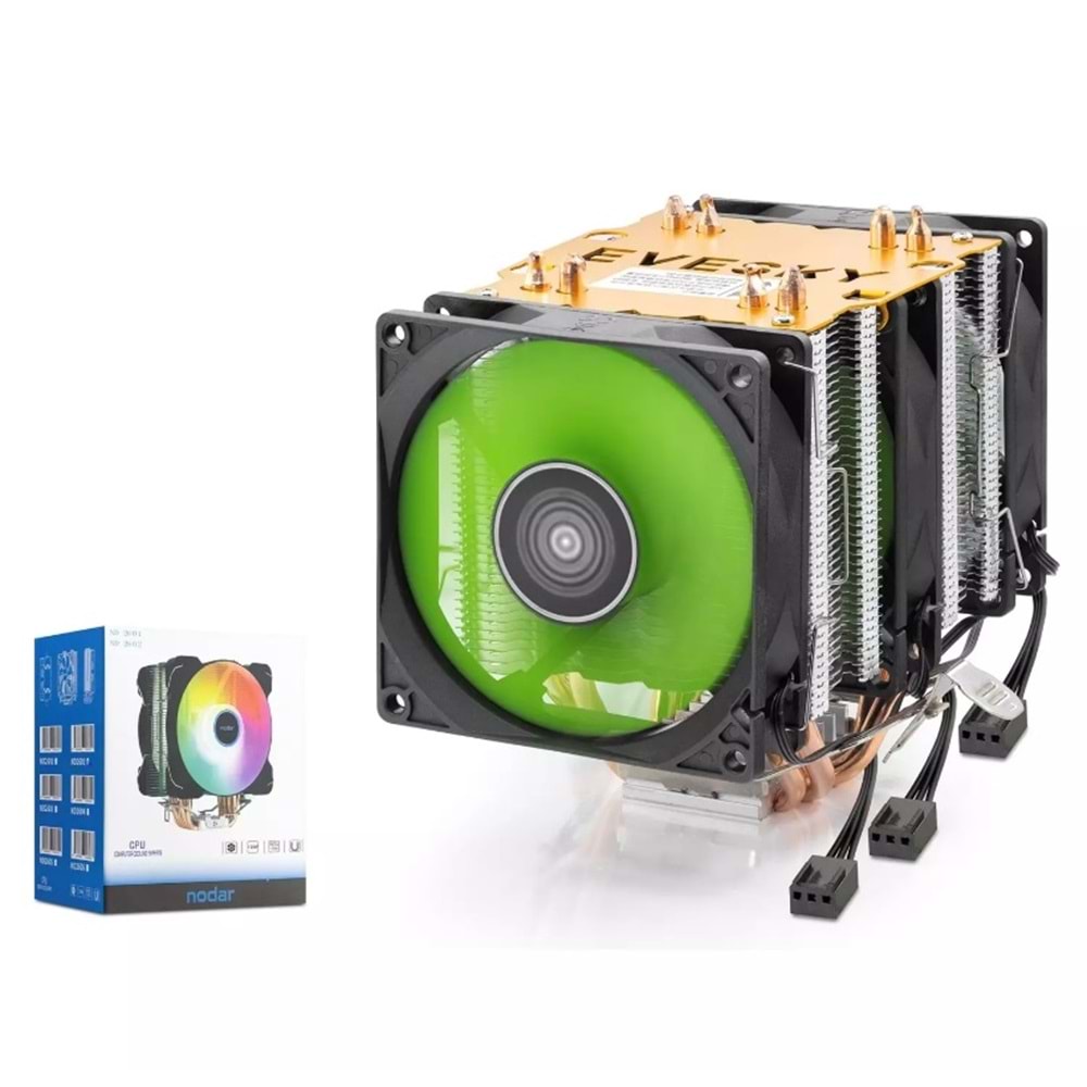 NODAR ND2605 CPU İşlemci Kule Tipi Soğutucu 600 Serisi Üç Fanlı 6 Bakır Borulu