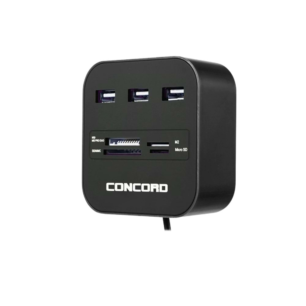 Concord C-847 3 Port USB Çoğaltıcı Kart Okuyucu 2.0 Siyah