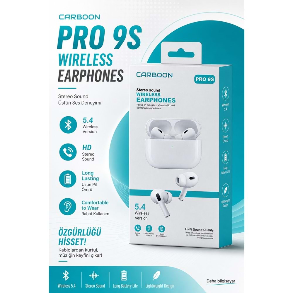 Carboon Pro9S Yeni Nesil Beyaz Bluetooth 5.4 Kulaklık