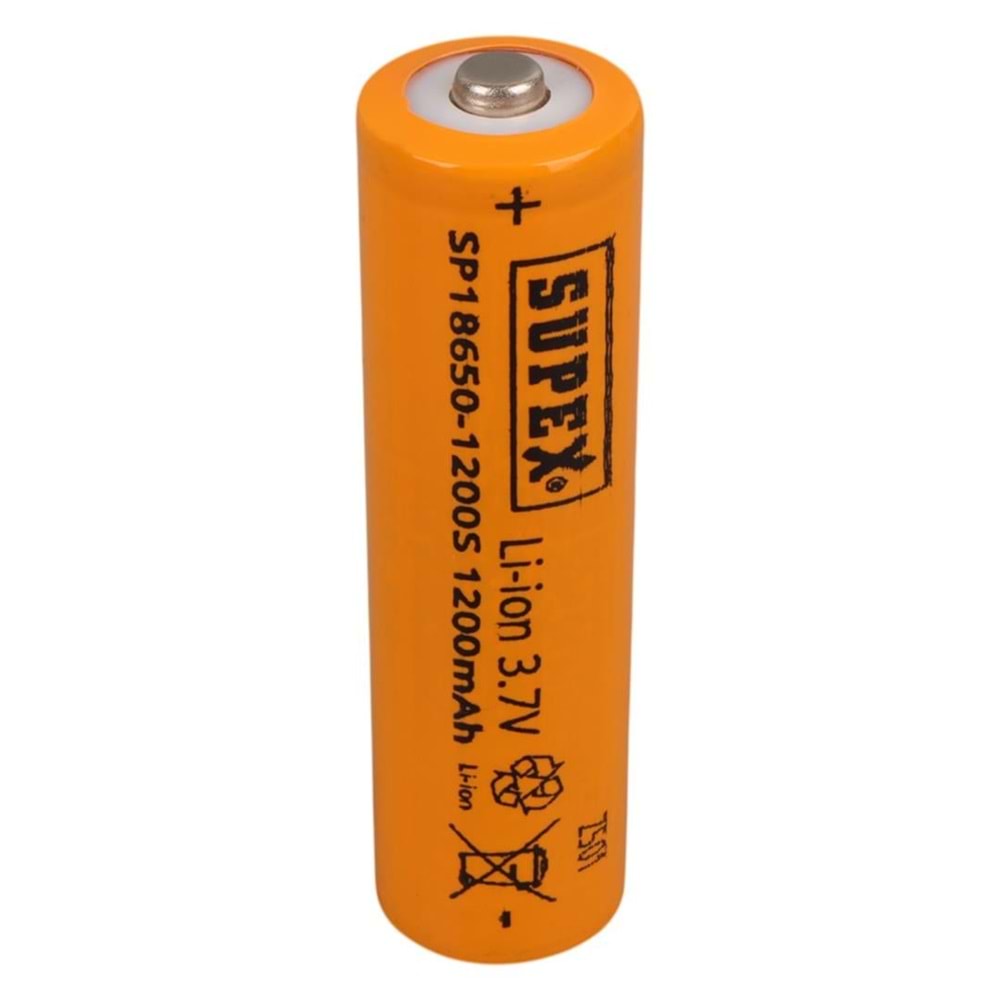 Supex 1865-1200S 3.7 Volt Li-iOn 1200 mAh Başlıklı Şarjlı Pil 18650