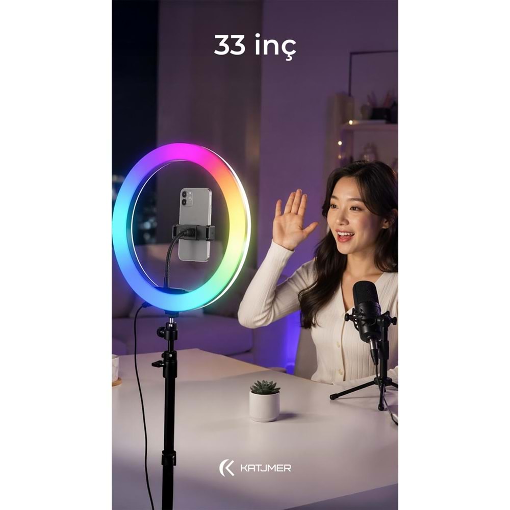 Katjmer MJ33 Ring Light Çok Renkli Fonksiyonlu 84cm Tripod LED
