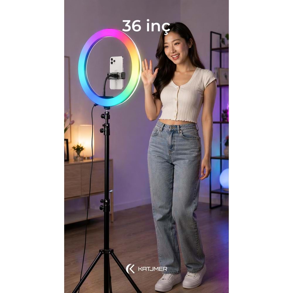 Katjmer MJ36 Ring Light Çok Renkli Fonksiyonlu 91cm Tripod LED