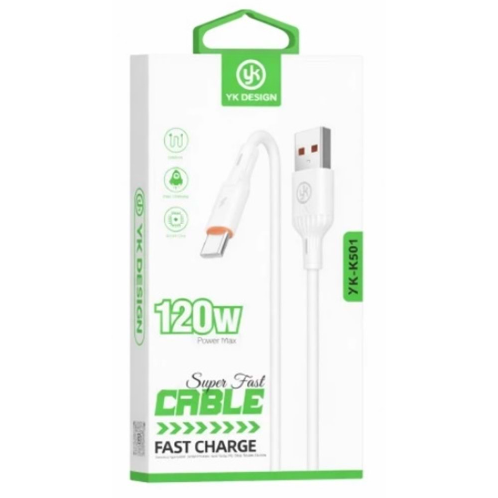 YK Design YK-K501 USB Type-C 120W Elastik Hızlı Şarj Data Kablosu