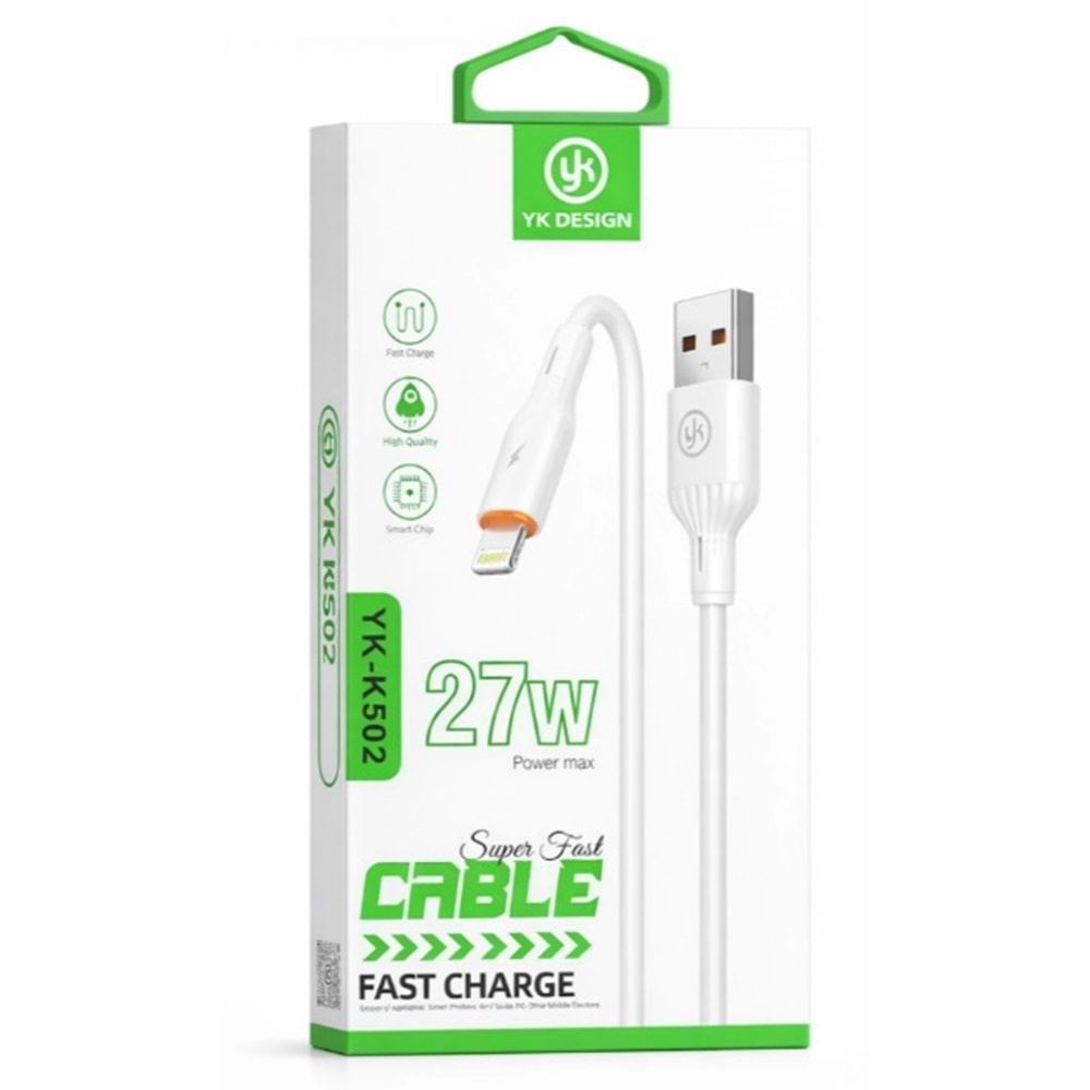 YK Design YK-K502 USB Lightning 27W Elastik Hızlı Şarj Data Kablosu