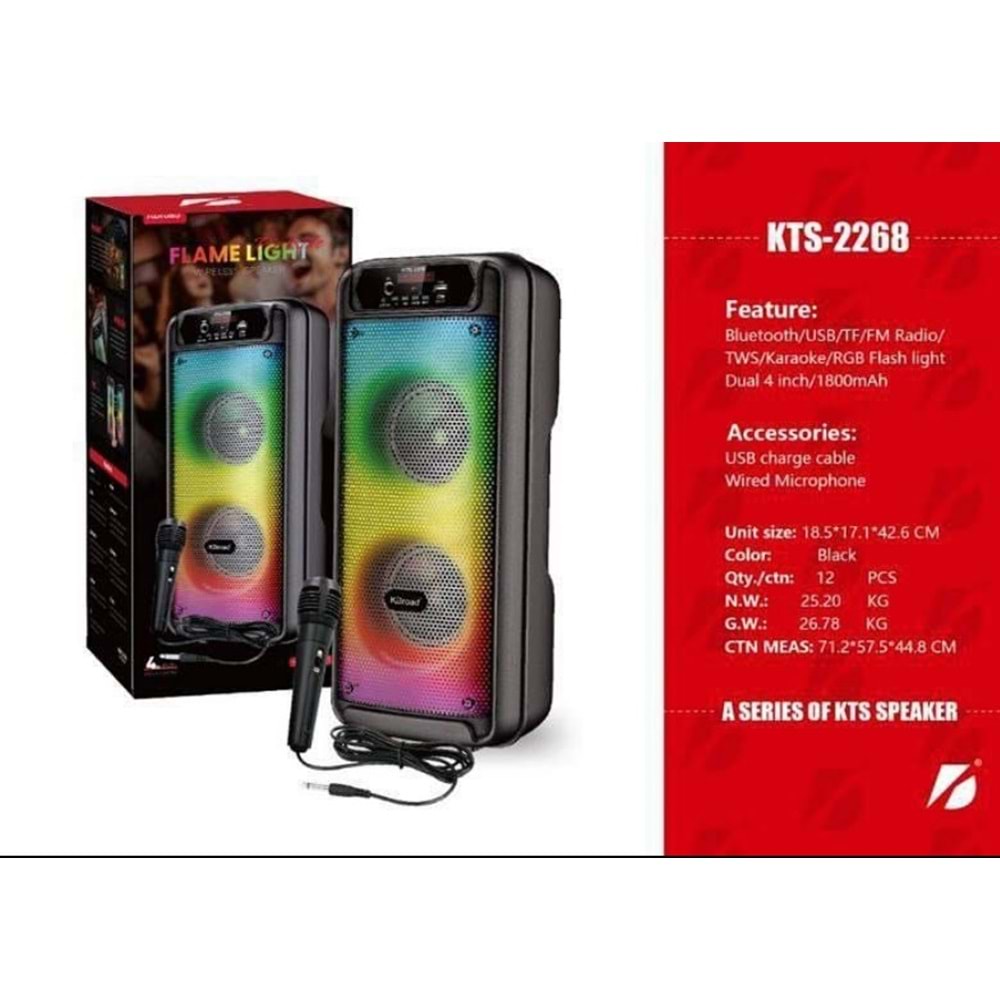 KTS-2268 Bluetooth/Usb/Sd Mikrofonlu Müzik Kutusu