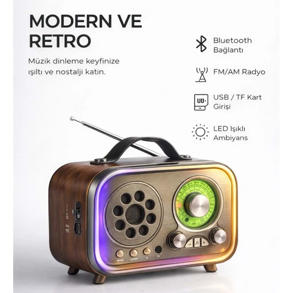 MD-1315BT Bluetooth Nostaljik FM Radyo USB TF Taşınabilir Hoparlör