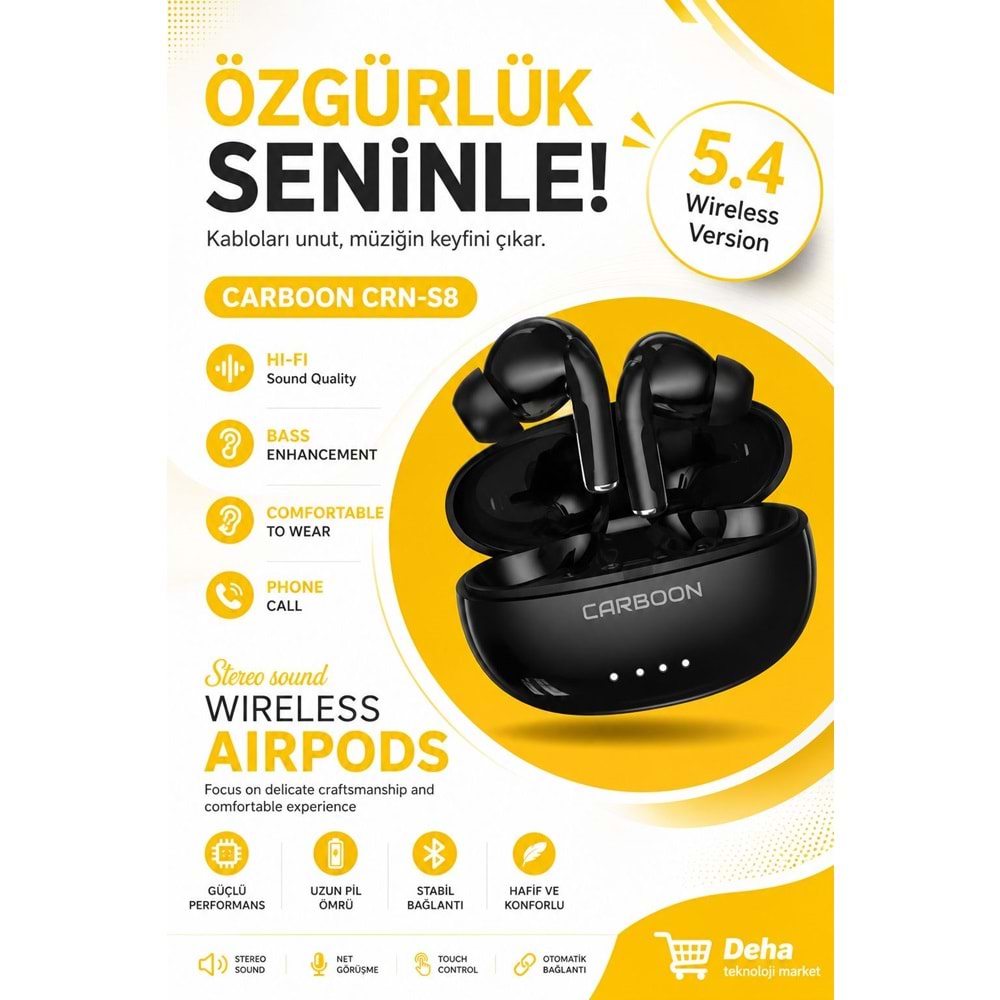 Carboon CRN-S8 Bluetooth 5.4 Silikonlu Kulaklık