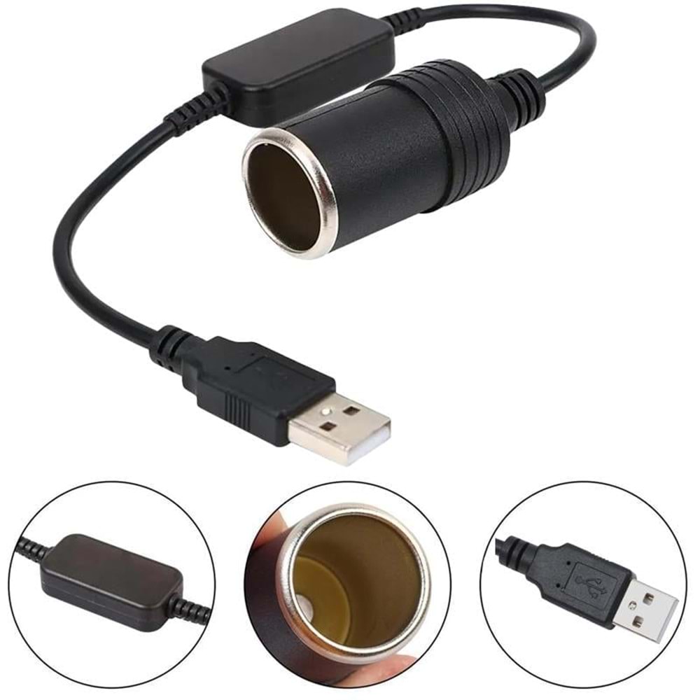 Powermaster PM-5726 USB 2.0 Siyah 5 Volt 2 Amper To 12 Volt 800mAh Araç Çakmaklığına Çevirici