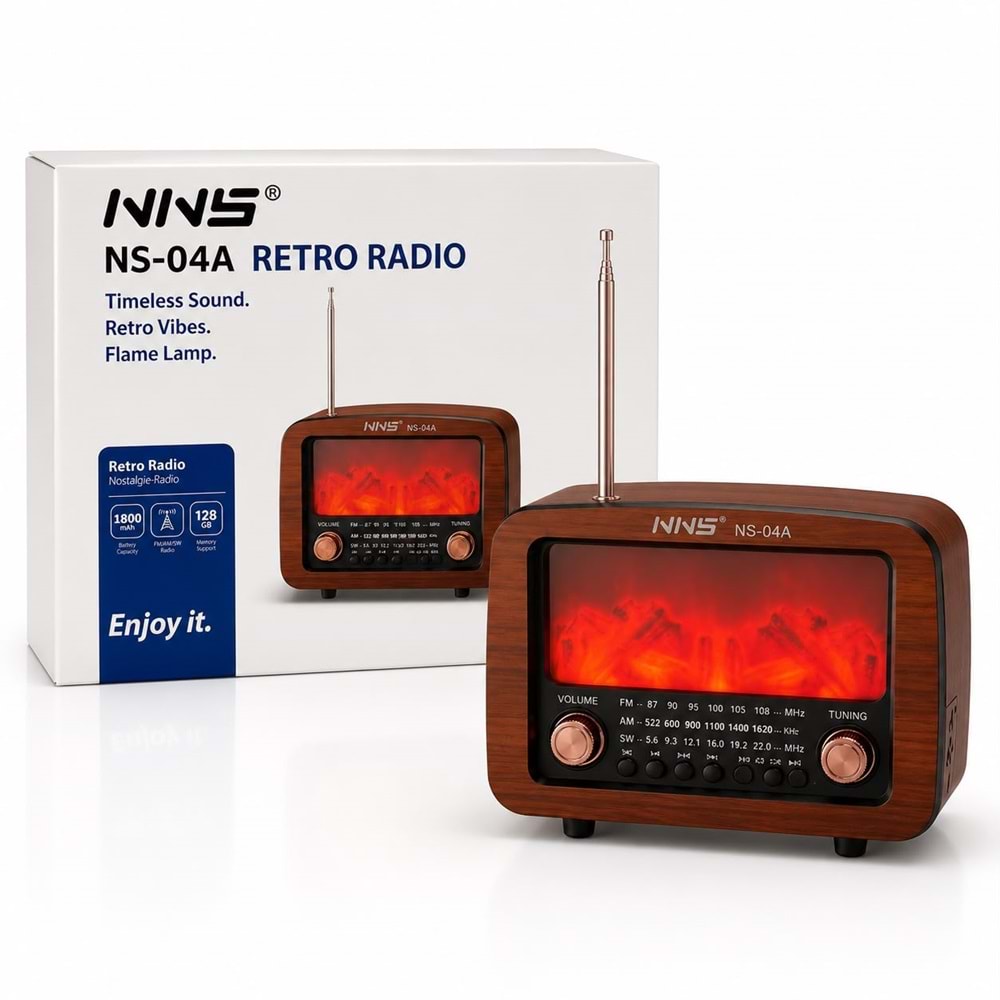 NNS NS-04A Şomine Görünümlü Usb/Sd Mp3 Çalar Bluetooth Şarjlı Nostaljik Radyo