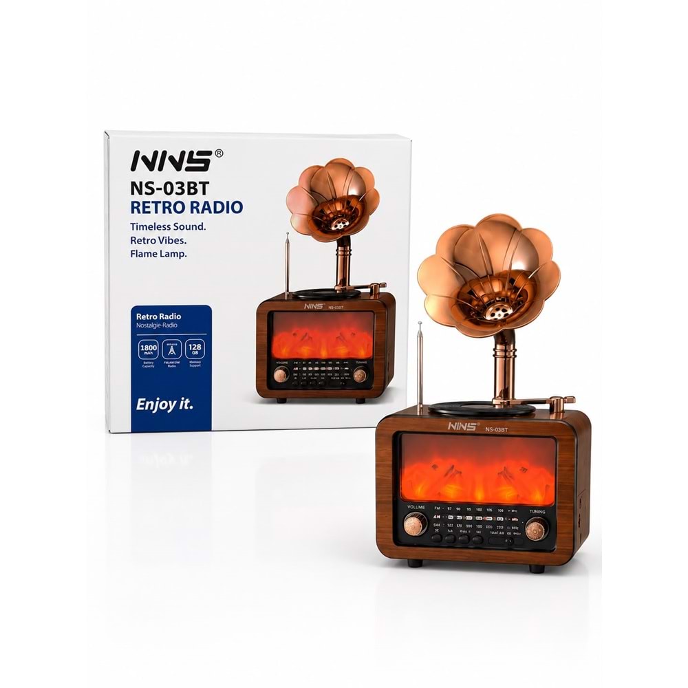 NNS NS-03BT Şomine Görünümlü Usb/Sd Mp3 Çalar Bluetooth Şarjlı Nostaljik Radyo