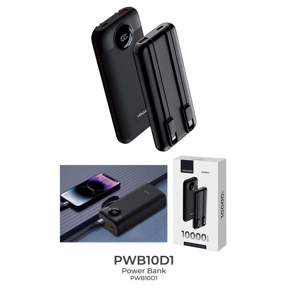 Venandin PWB10D1 10.000 Mah 22.5W Kendinden Kablolu Powerbank