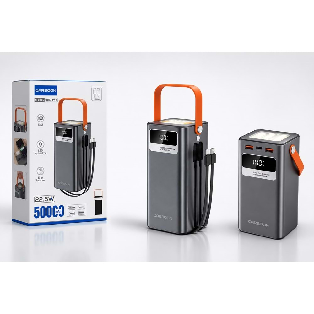 Carboon CRN-P12 50.000 Mah 22.5W Kendinden kablolu powerbank
