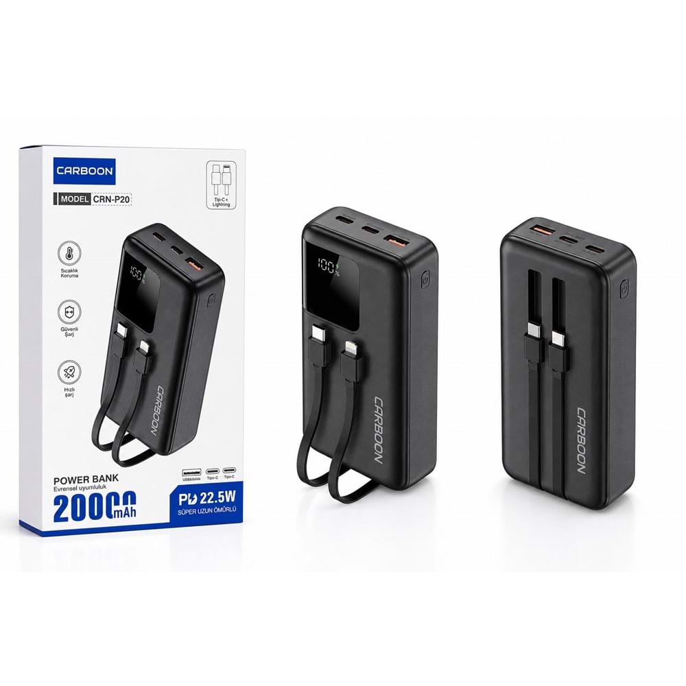 Carboon CRN-P20 20.000 Mah 22.5W Kendinden kablolu powerbank