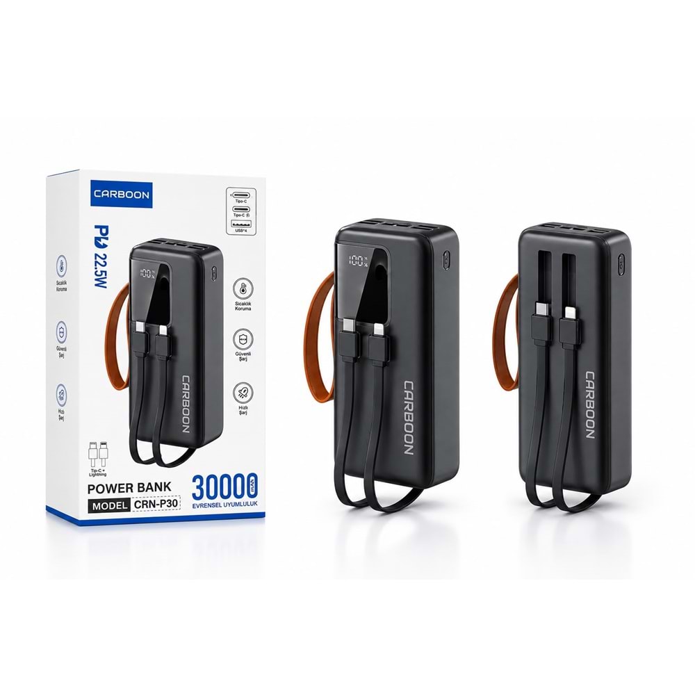 Carboon CRN-P30 30.000 Mah 22.5W Kendinden kablolu powerbank