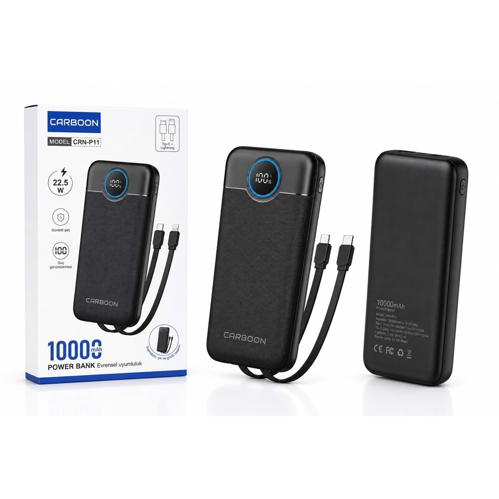Carboon CRN-P11 10.000 Mah 22.5W Kendinden kablolu powerbank