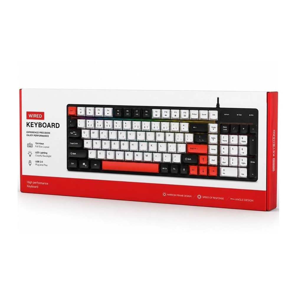 Jedel K30P USB Kablolu Aydınlatmalı Gaming Oyuncu ve Ofis Klavyesi Kompakt Tasarım