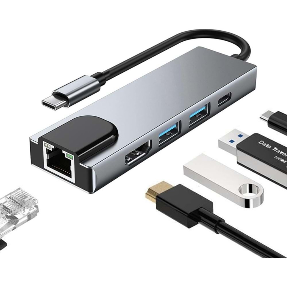 Taplin TK-126 5 in 1 Type-C Hub USB HDMI LAN Çoklayıcı