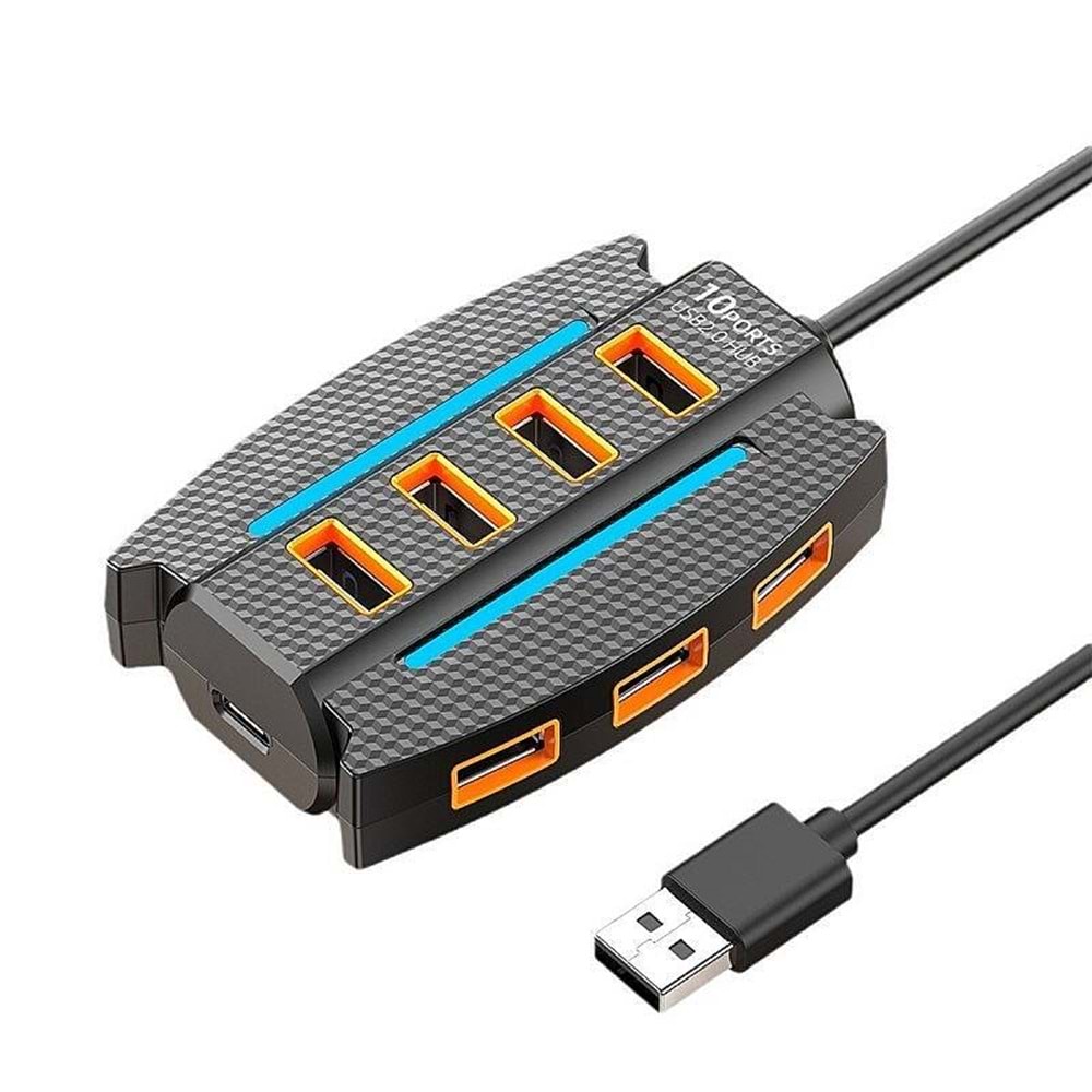 Rose RC-416 Usb 2.0 10 Port Rgb Led Usb Çoklayıcı 1.2 Metre
