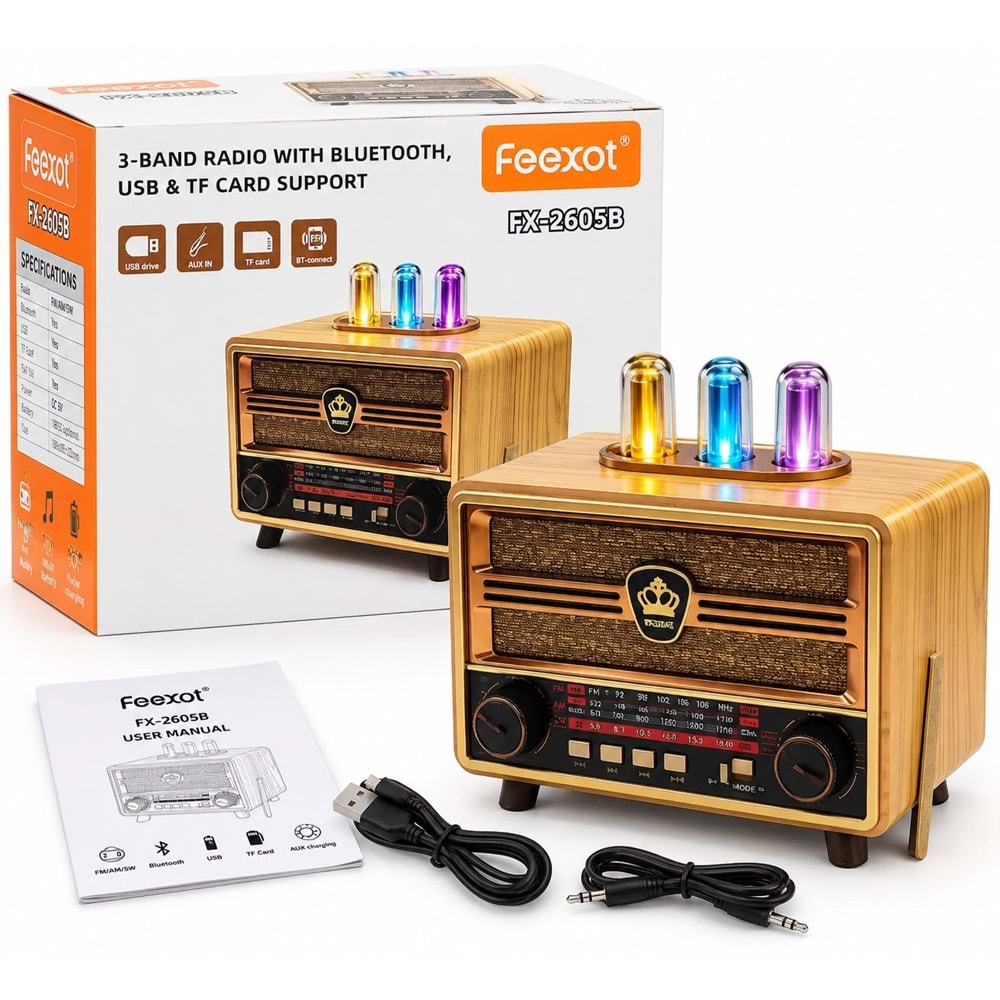 Feexot FX-2605B Usb/Sd Mp3 Çalar Bluetooth Şarjlı Nostaljik Radyo