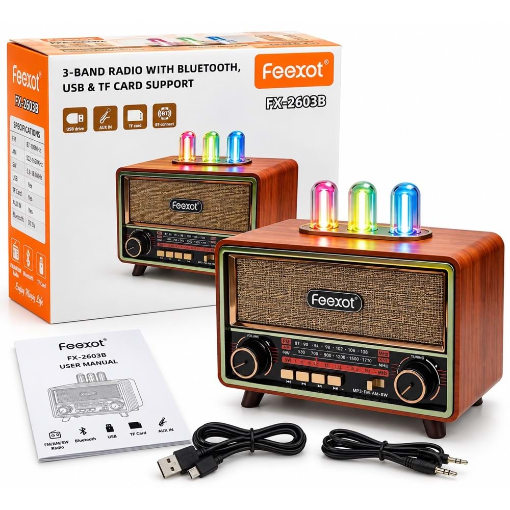 Feexot FX-2603B Usb/Sd Mp3 Çalar Bluetooth Şarjlı Nostaljik Radyo
