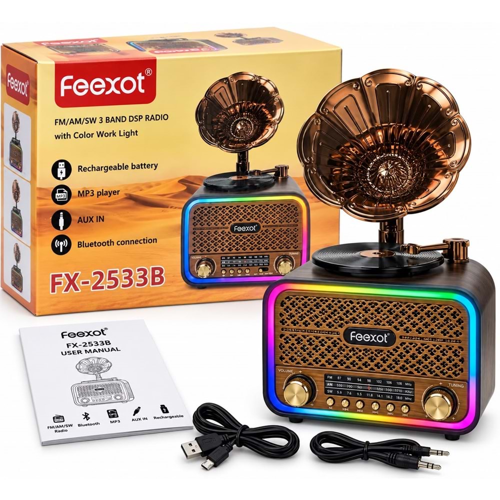 Feexot FX-2533B Usb/Sd Mp3 Çalar Bluetooth Şarjlı Nostaljik Radyo