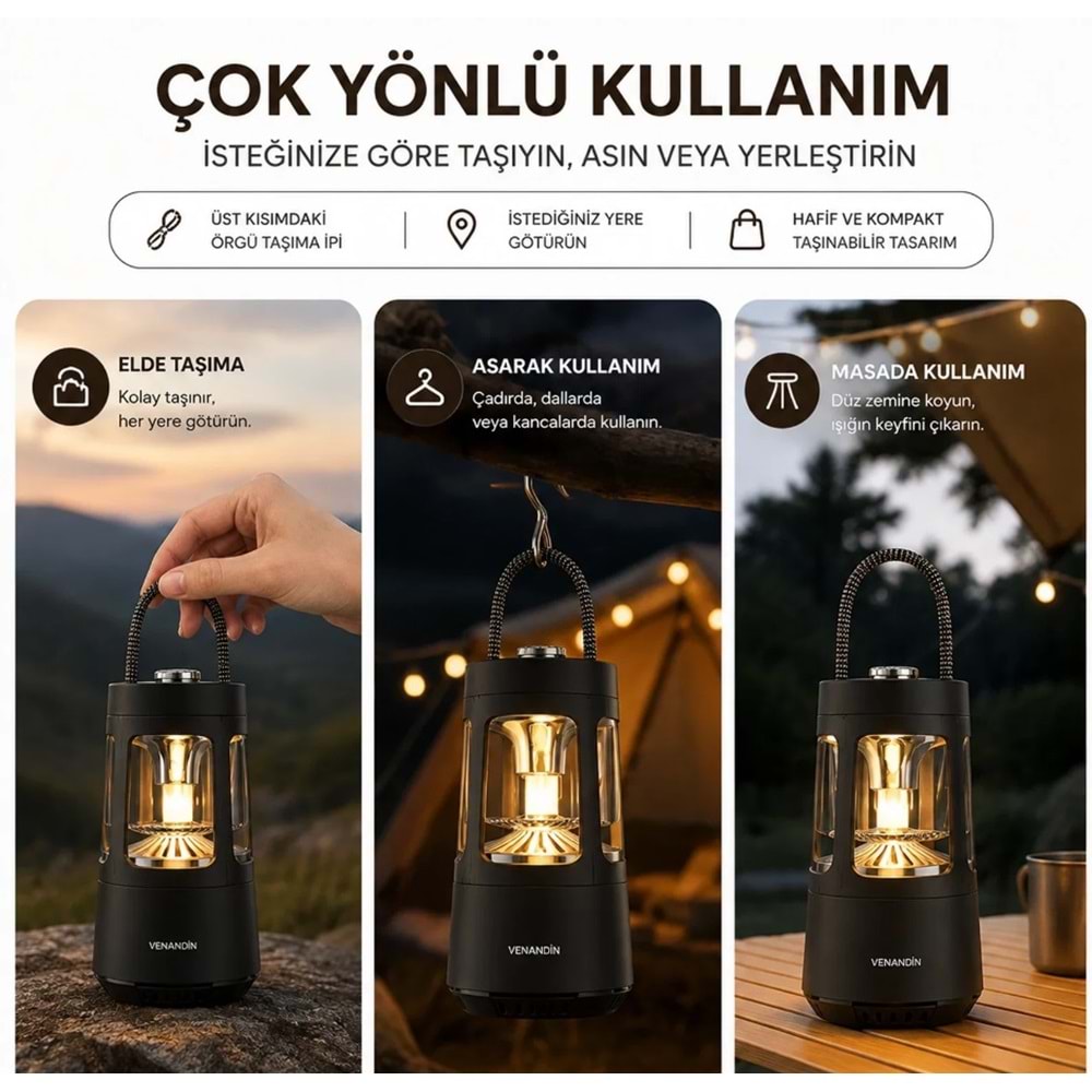Venandin QD08 Campora Atmosfer Işıklı Led Light Bluetooth Speaker