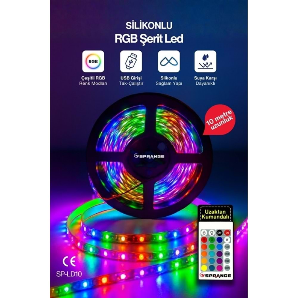 Sprange Sp-Ld10 Silikonlu Kumandalı 10 Metre Usb Rgb Şerit Led