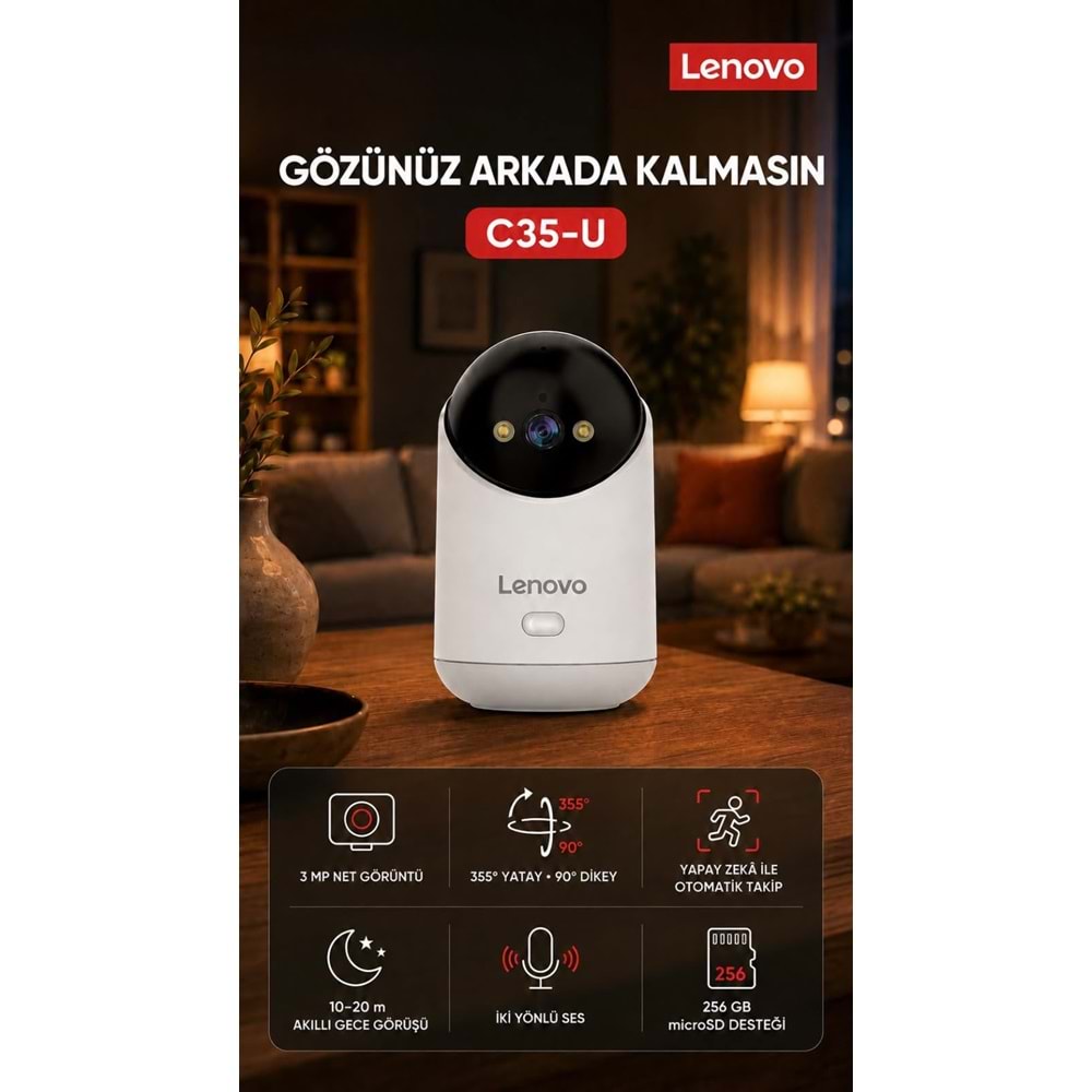 Lenovo C35-U 3MP HD Akıllı Gece Görüş Çift Yönlü Sesli Wifi Kamera