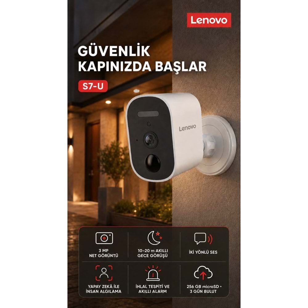 LENOVO S7-U (C2E) 3MP HD Akıllı Gece Görüş Çift Yönlü Sesli Wifi Kamera Şarjlı