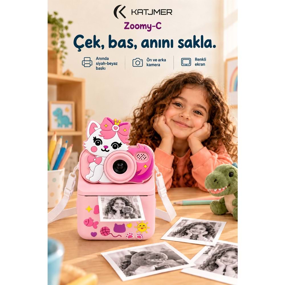 Katjmer KJ/ZM-001 Zoomy-C Kedi Figürlü Anında Baskılı Çocuk Kamerası