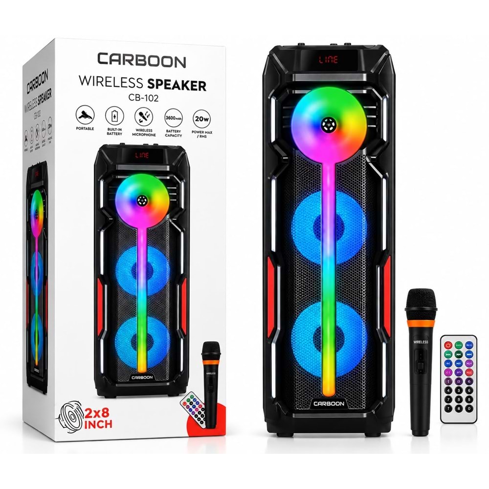 Carboon CB-102 Profosyonel Işıklı Tek Kablosuz Mikrofonlu Müzik Kutusu