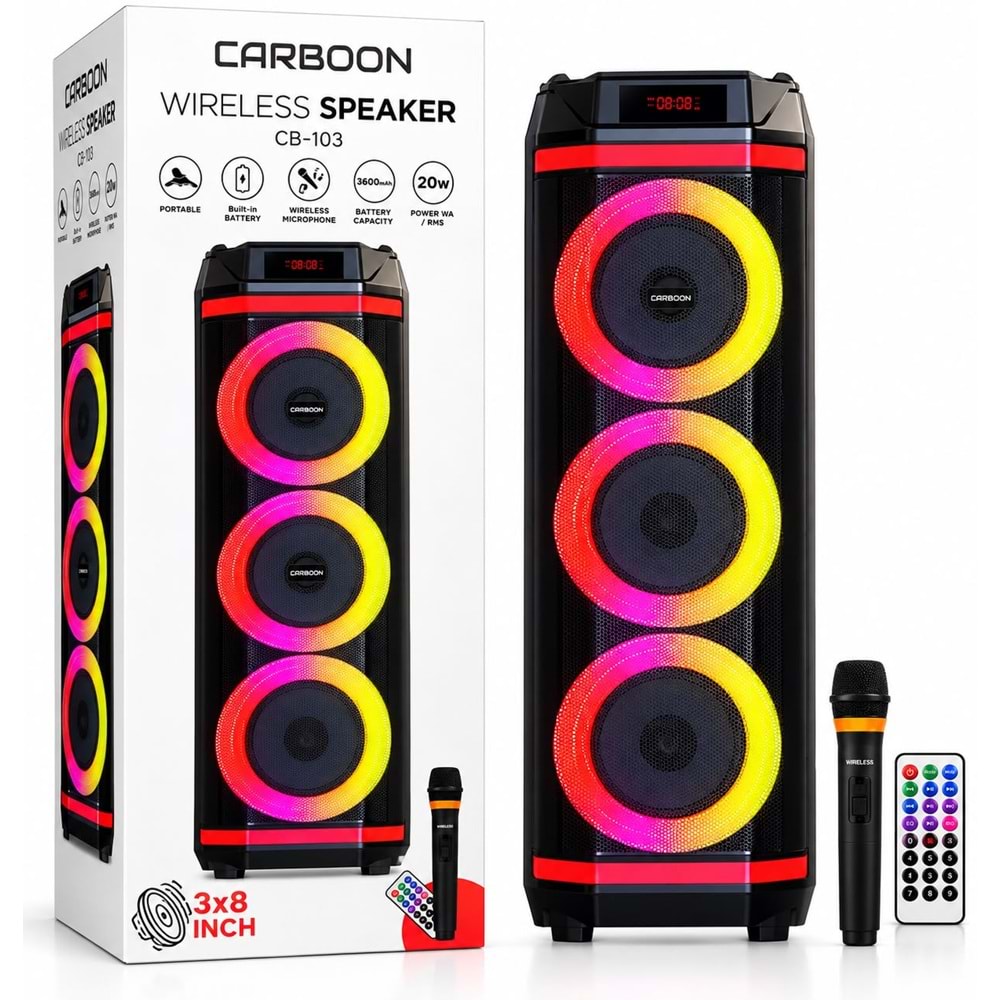 Carboon CB-103 Profosyonel Işıklı Tek Kablosuz Mikrofonlu Müzik Kutusu