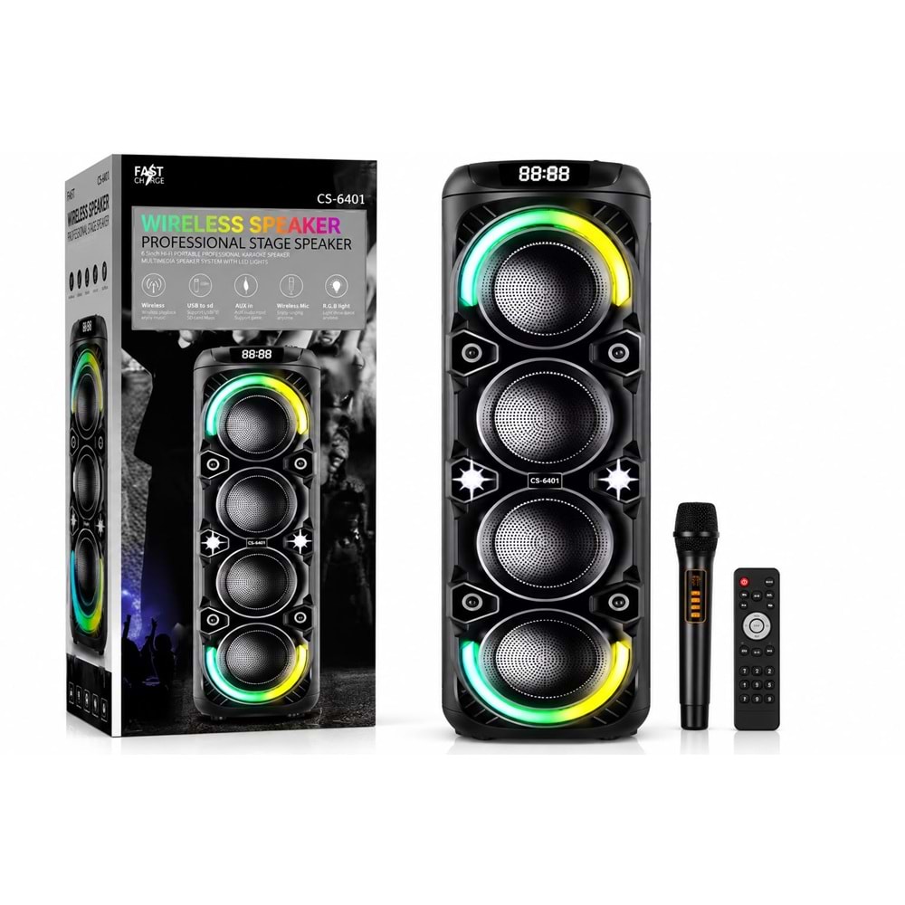 CS-6401 Profosyonel Işıklı Tek Kablosuz Mikrofonlu Müzik Kutusu