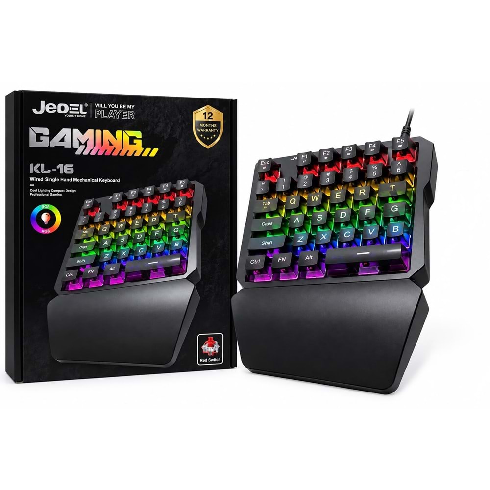 Jedel KL-16 Tek El Mekanik Oyuncu Klavyesi RGB Anahtarlık hediyeli