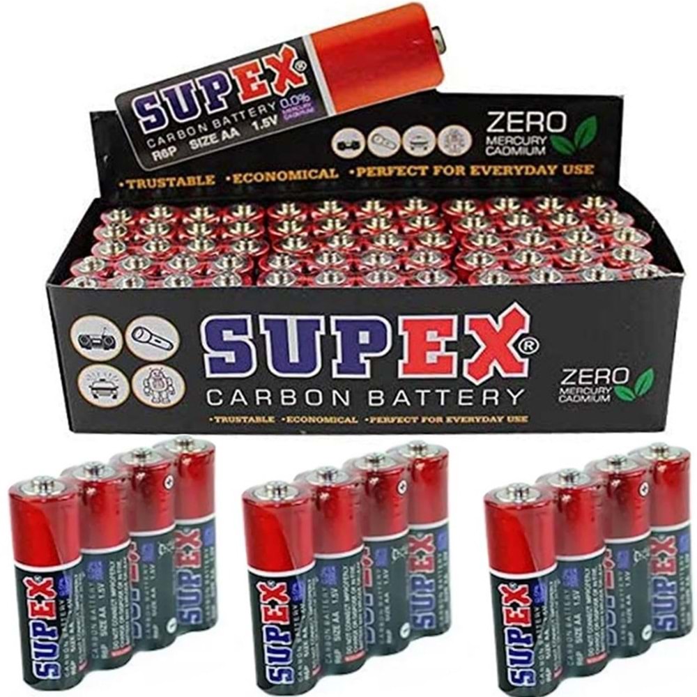 Supex R6 1.5 Volt Çinko Karbon AA Kalem Pil 60'lı Kalem Pil